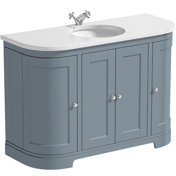 The Bath Co. Aylesford mineral blue curved vanity unit and basin 1200mm with arctic white worktop