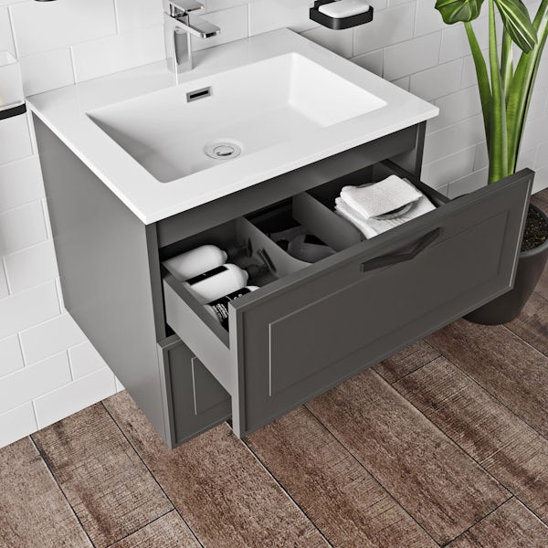 Mode Meier grey wall hung vanity unit and basin 600mm with tap