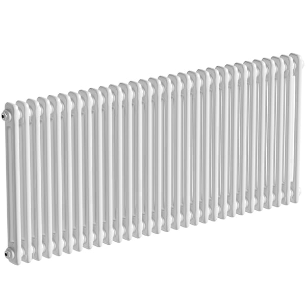 The Bath Co. Camberley white 2 column radiator 600 x 1374 with angled valves