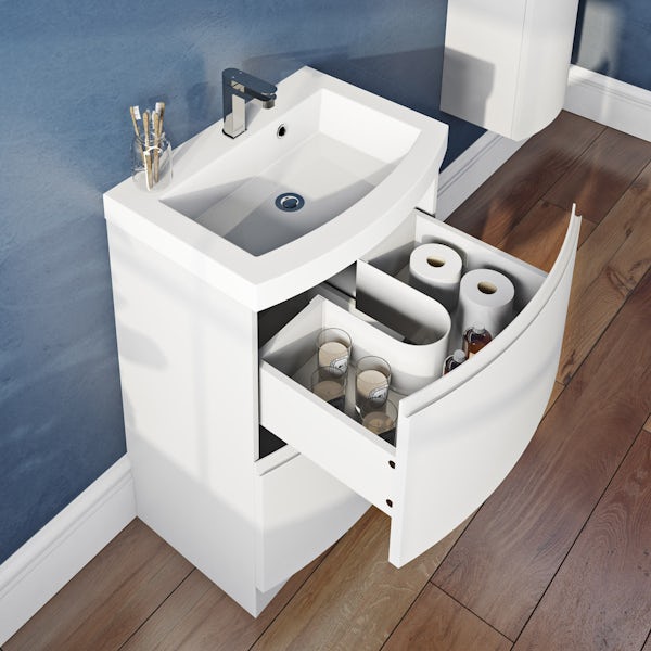 Mode Harrison white floorstanding vanity drawer unit and basin 600mm with mirror