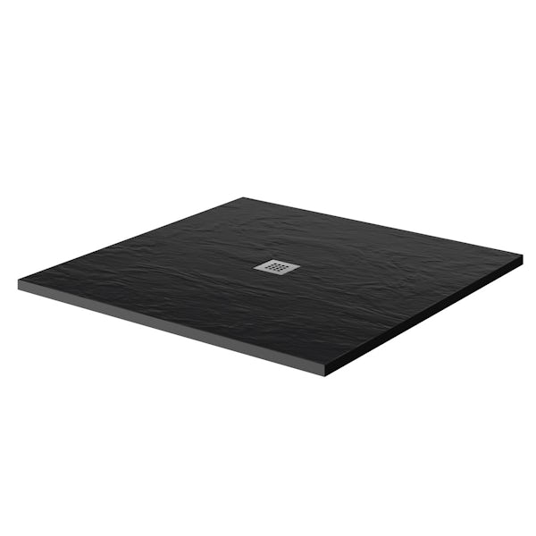 Mode black slate effect square stone shower tray 900 x 900