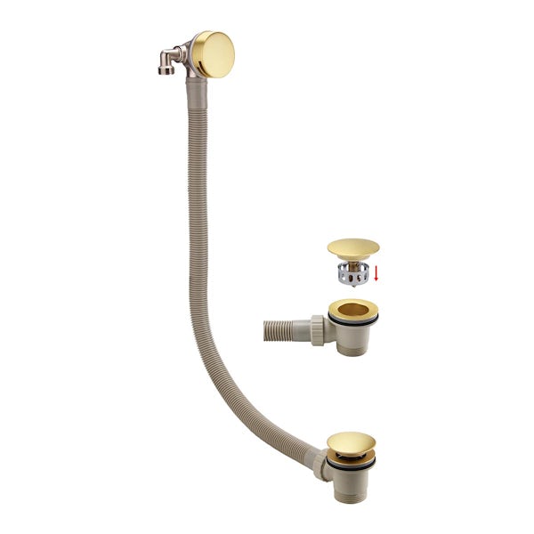 Mode brushed brass bath filler with easy clean integral waste and overflow