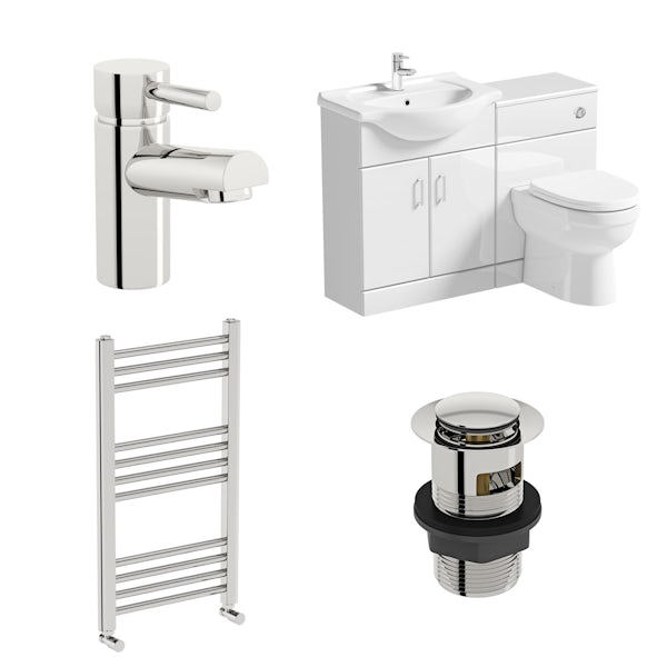 Orchard Eden white 1140 combination unit with back to wall toilet, heated towel rail, tap and waste