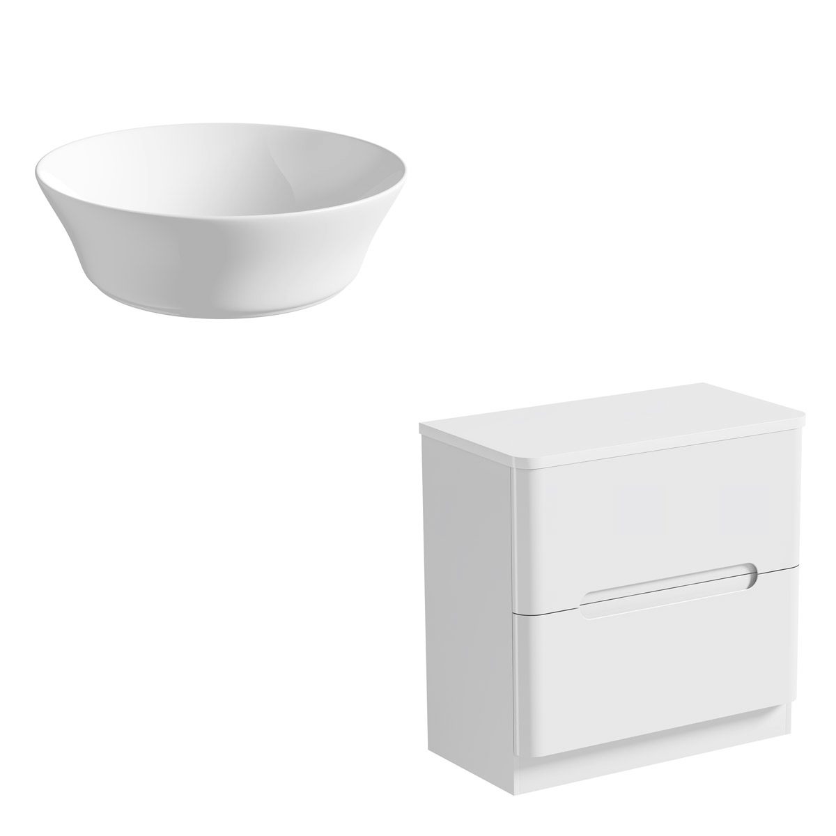 Mode Ellis white floorstanding vanity drawer unit and countertop 800mm with Bowery basin