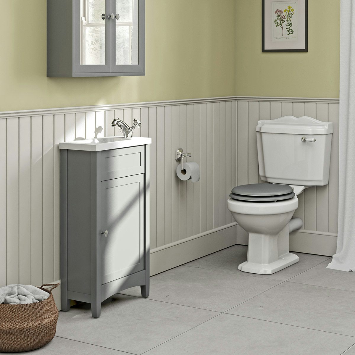 The Bath Co. Camberley satin grey complete cloakroom suite with traditional close coupled toilet
