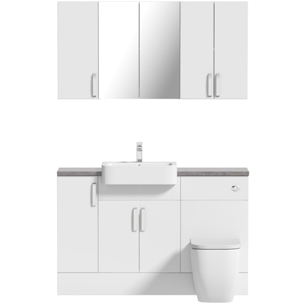 Mode Nouvel gloss white small fitted furniture & storage combination with mineral grey worktop