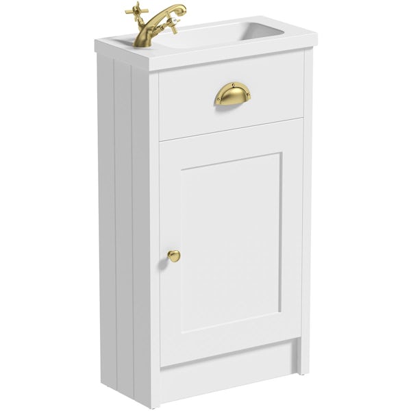 Orchard Dulwich matt white cloakroom floorstanding vanity and basin 460mm - brushed brass