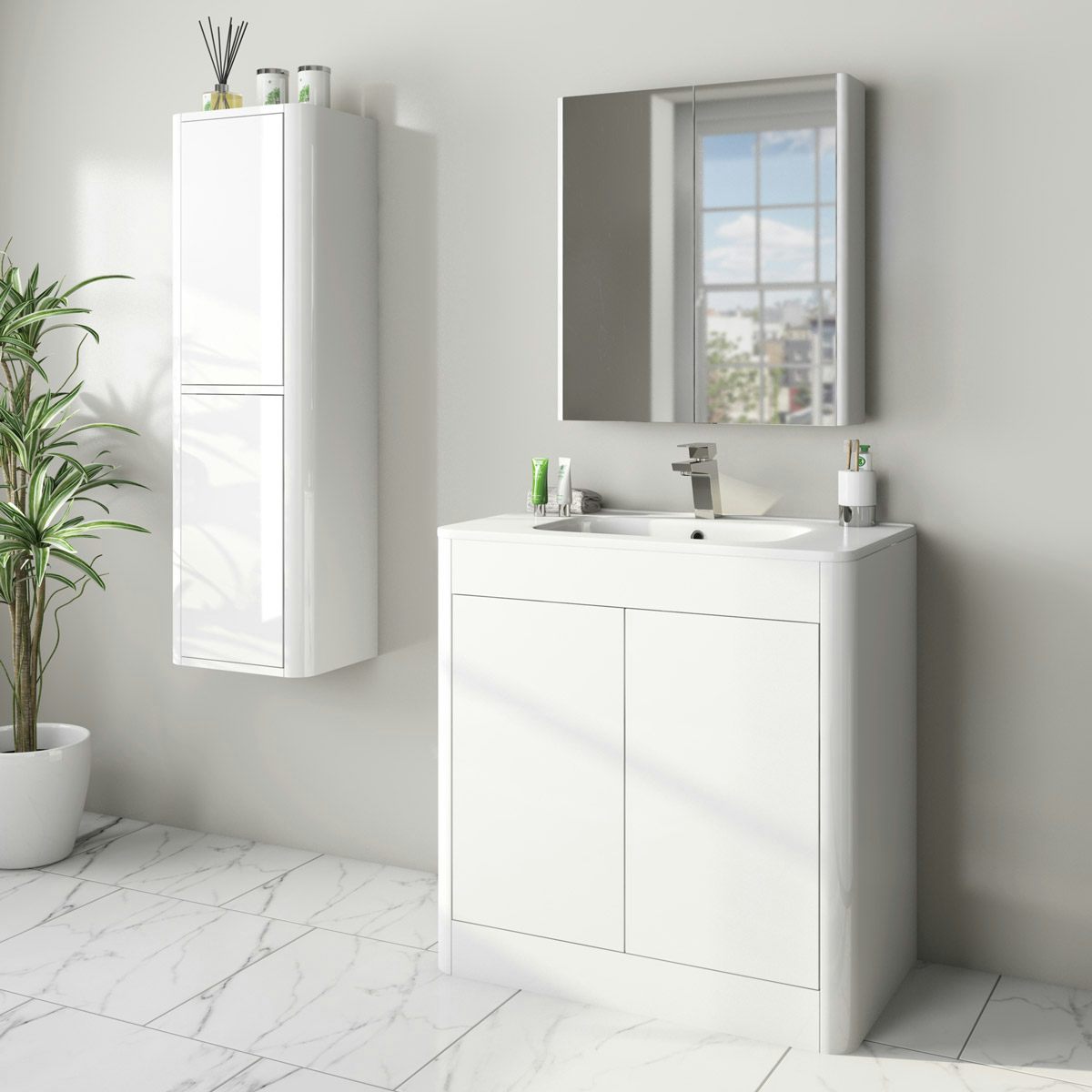 Mode Carter white furniture package with floorstanding vanity unit 800mm