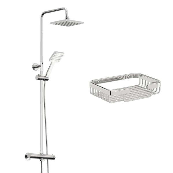 Orchard Elsdon square thermostatic exposed mixer shower with shower caddy