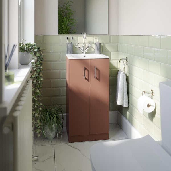 Orchard Lea tuscan red floorstanding vanity unit and ceramic basin 420mm