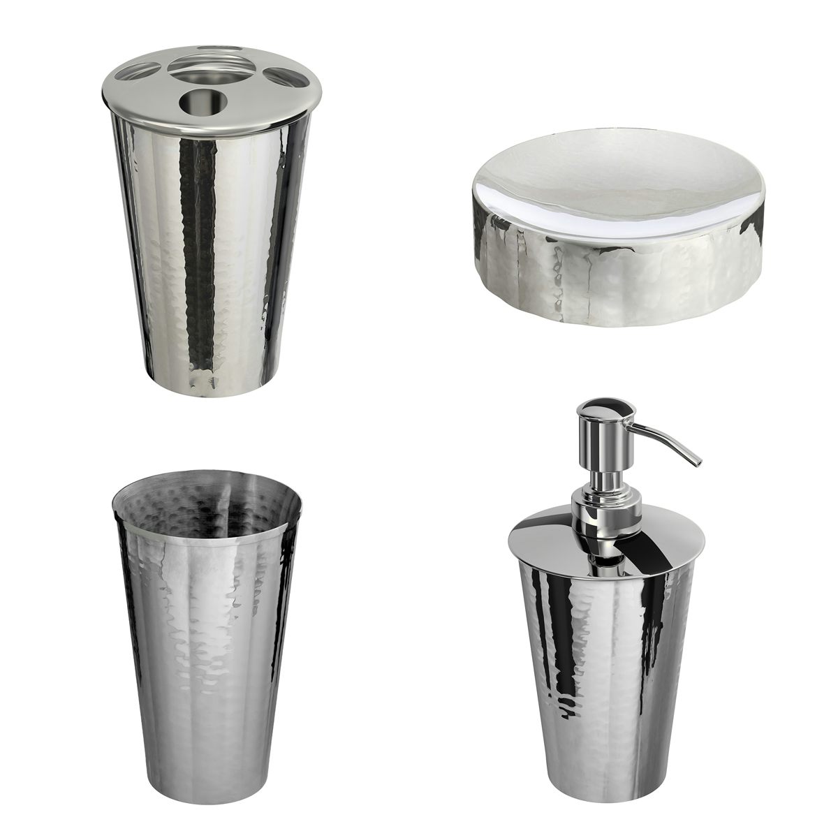 Silver Hammered Effect Bathroom Accessories Set