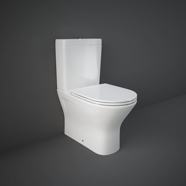 RAK Resort rimless mini close coupled toilet and slim soft close seat