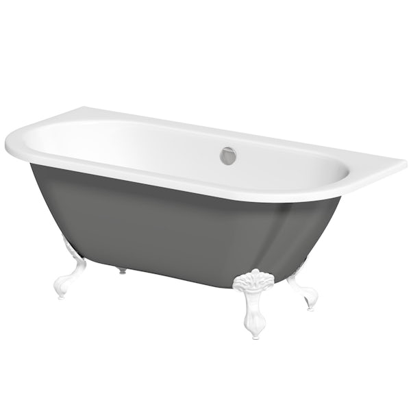 The Bath Co. Dalston grey back to wall freestanding bath with white ball and claw feet