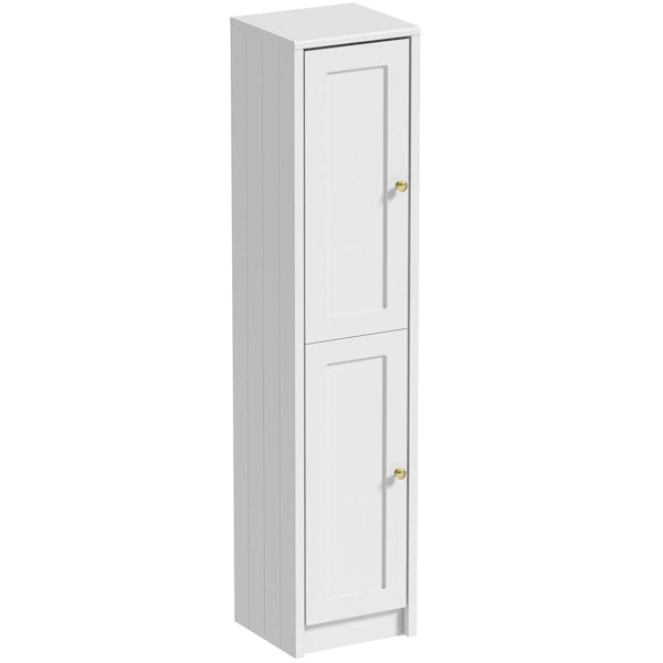 Orchard Dulwich matt white tall storage unit 1603 x 350mm - brushed brass