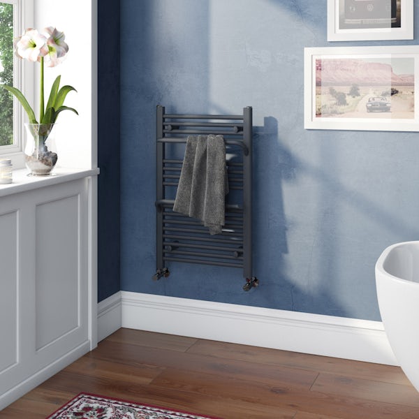 Mode Rohe anthracite grey heated towel rail with hangers 800 x 500