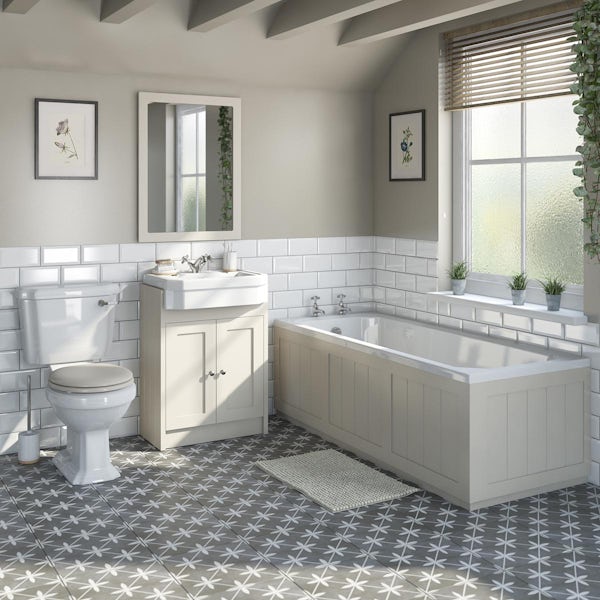 Orchard Dulwich stone ivory furniture and Eton basin suite with straight bath 1700 x 700mm