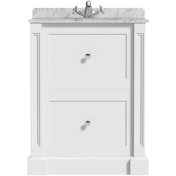 The Bath Co. Burghley matt white floorstanding vanity unit and white marble basin 650mm with tap
