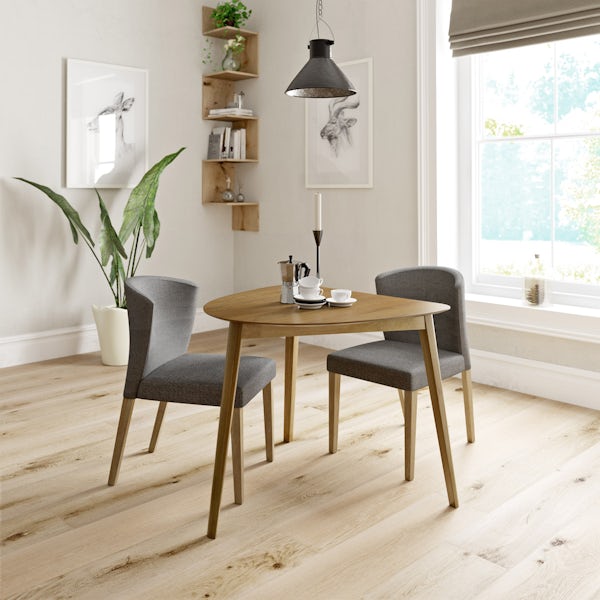 Harrison Oak Table with 2x Hudson grey chairs