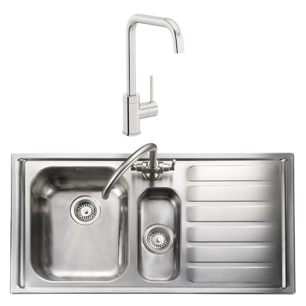 Rangemaster Manhattan 1.5 bowl right handed kitchen sink with waste kit and Schon L spout tap