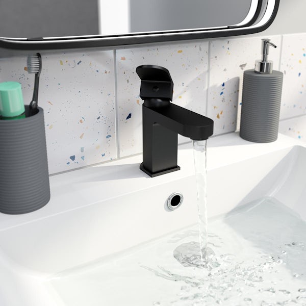 Mode Cass black basin mixer tap with waste