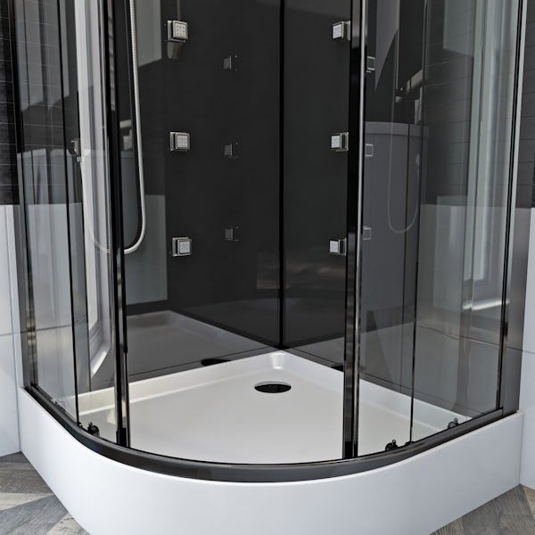 Mode quadrant black glass backed hydro massage shower cabin 900 x 900