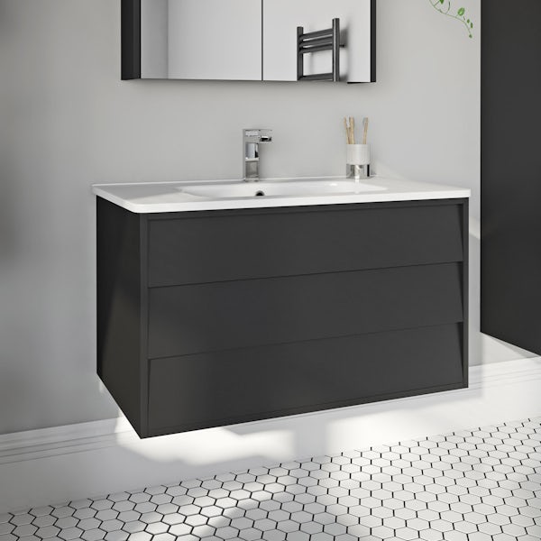 Mode Cooper anthracite black wall hung vanity unit and ceramic basin 800mm