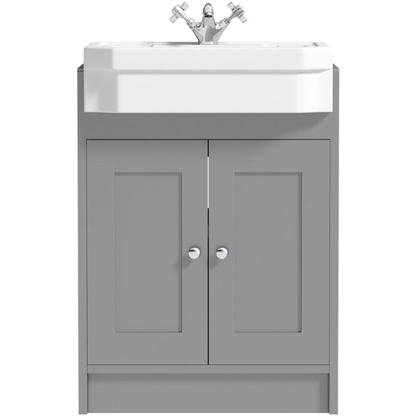 The Bath Co. Camberley satin grey floorstanding vanity unit and Eton semi recessed basin 600mm