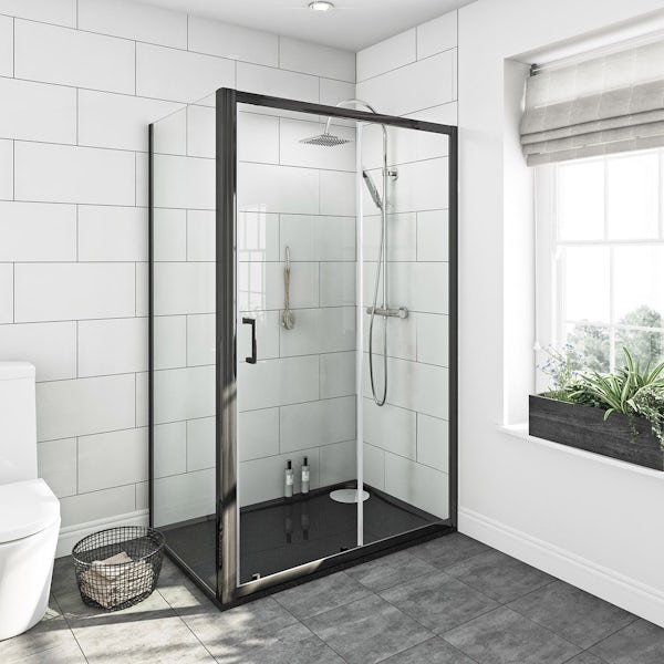 Mode premium black 6mm shower enclosure with black left handed tray 1200 x 800