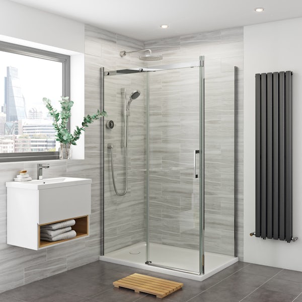 Mira and Mode shower enclosure and tray bundle with Mira Platinum digital shower