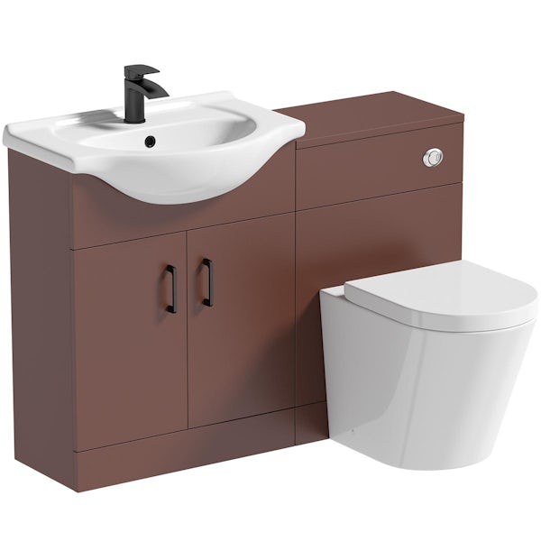 Orchard Lea tuscan red 1155mm combination with black handle and Contemporary back to wall toilet with seat