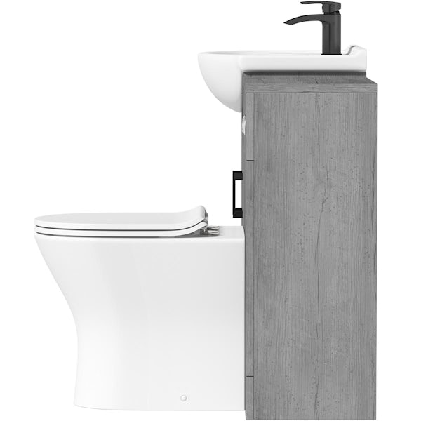 Orchard Lea concrete 1060mm combination with black handle and Derwent round back to wall toilet with seat