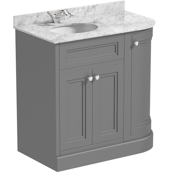 The Bath Co. Chartham slate grey right handed floorstanding vanity unit and white marble basin 900mm with mirror