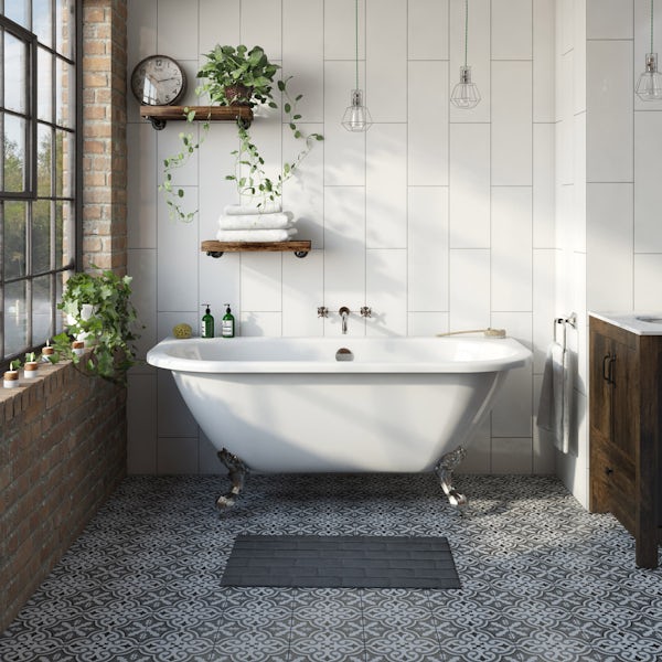 The Bath Co. Dalston back to wall freestanding bath with chrome ball and claw feet