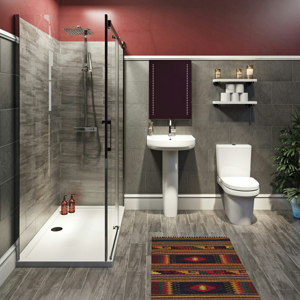 Mode Burton complete bathroom suite with enclosure, tray, shower and taps 1200 x 900