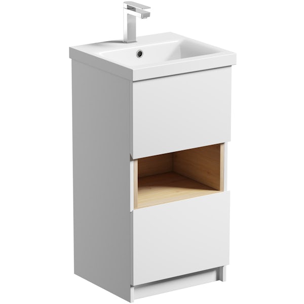 Mode Tate white & oak cloakroom suite with close coupled toilet