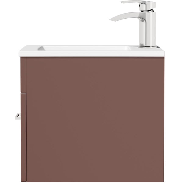 Orchard Lea tuscan red wall hung vanity unit and ceramic basin 420mm