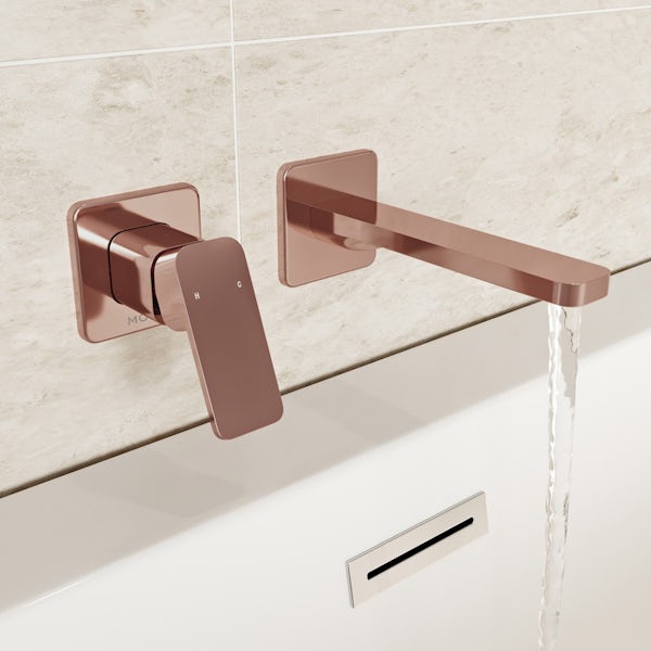 Mode Spencer square wall mounted rose gold bath mixer tap offer pack