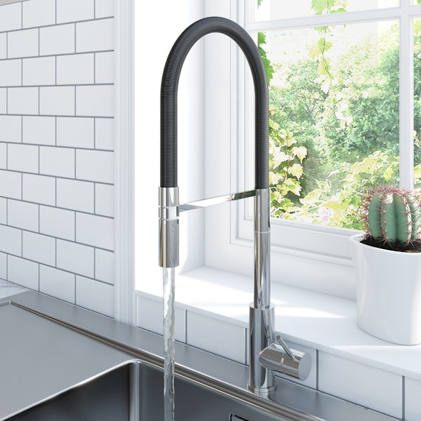 Schon pull down kitchen mixer tap with black hose