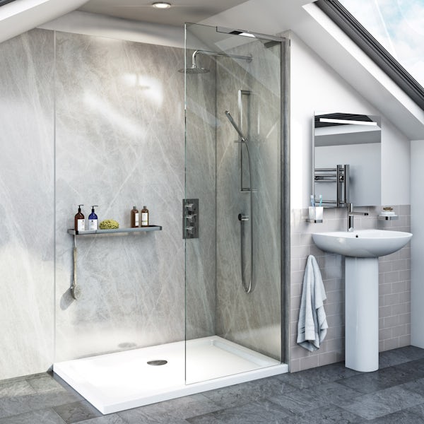 Mode 8mm walk in glass panel pack with stone shower tray