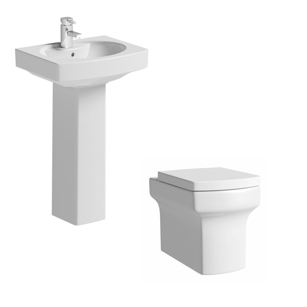 Wye back to wall toilet suite with full pedestal basin 555mm