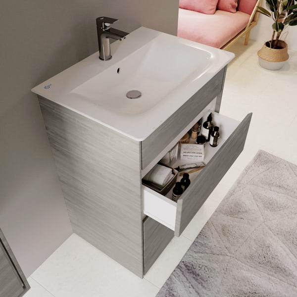 Ideal Standard Concept Air wood light grey vanity unit and basin 600mm