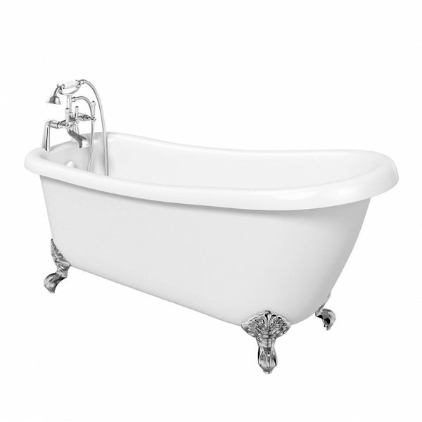 The Bath Co. Winchester single ended roll top bath with chrome ball and claw feet 1550 x 730