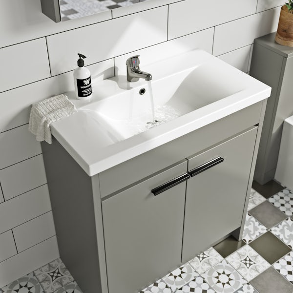 Clarity white floorstanding vanity unit with black handle and ceramic basin 510mm
