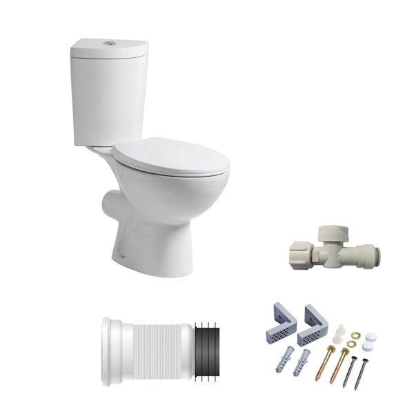 Palm corner close coupled toilet with soft close seat and fittings pack