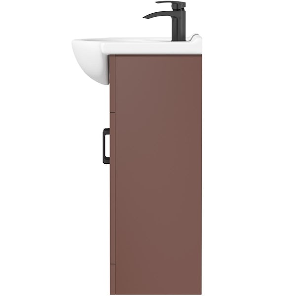 Orchard Lea tuscan red floorstanding vanity unit with black handle and ceramic basin 650mm