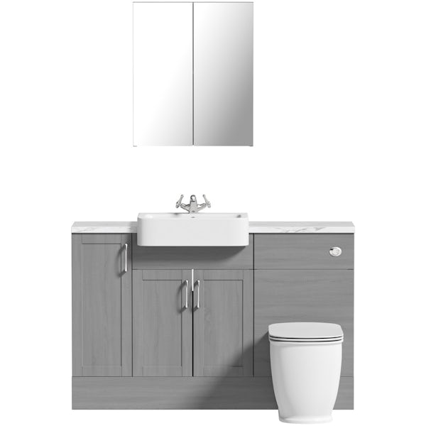The Bath Co. Newbury dusk grey small fitted furniture & mirror combination with white marble worktop
