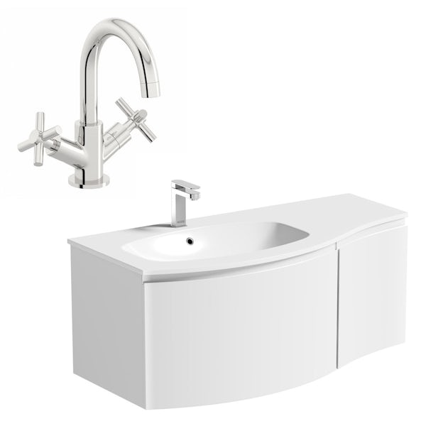 Mode Harrison white left handed wall hung vanity unit and basin 1000mm with tap