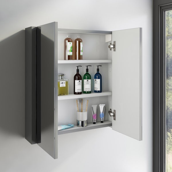 Orchard Derwent stone grey wall hung vanity unit 600mm and mirror