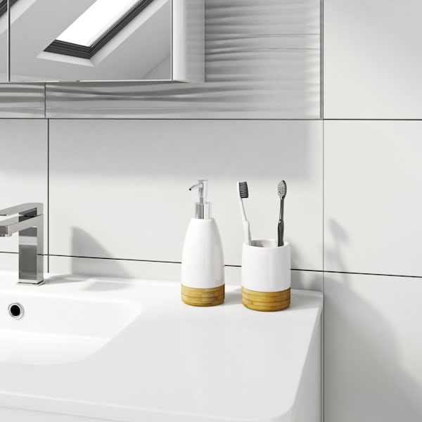 Fusion white and bamboo soap dispenser