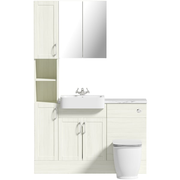 The Bath Co. Newbury white tall fitted furniture & mirror combination with white marble worktop